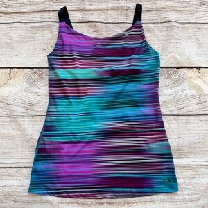 C9 by Champion Aqua Pink Purple Striped Fitness Yoga Top Shelf Bra Ladies Sz M